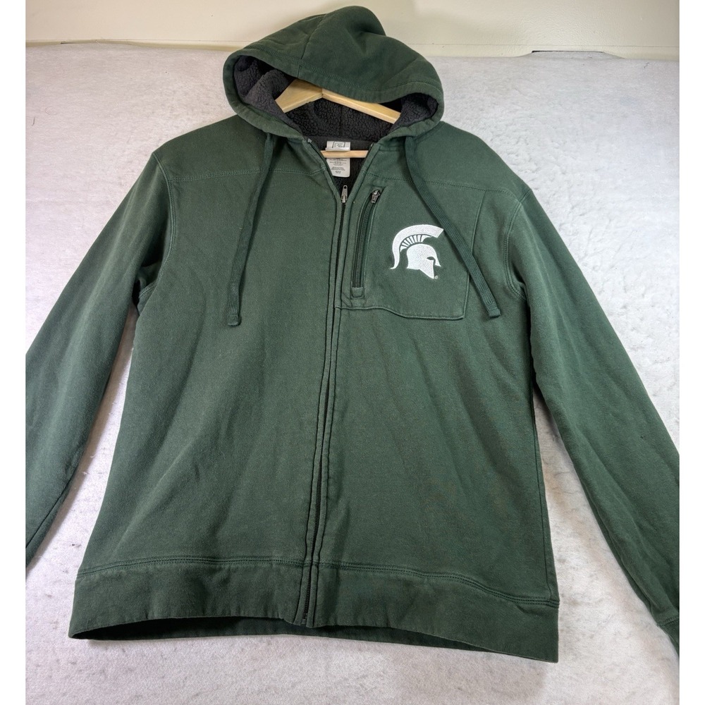 MSU Michigan State Spartans Full Zip Hoodie Size M Sherpa Lined Green Pro edge